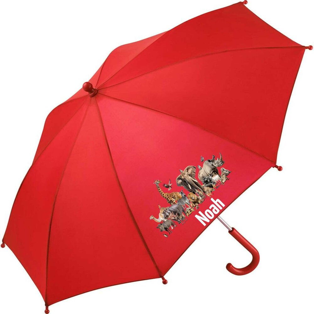 Kinderregenschirm mit Namen und Dschungeltieren  