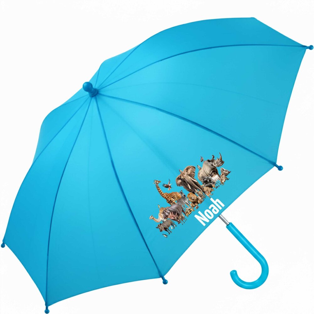 Kinderregenschirm mit Namen und Dschungeltieren  