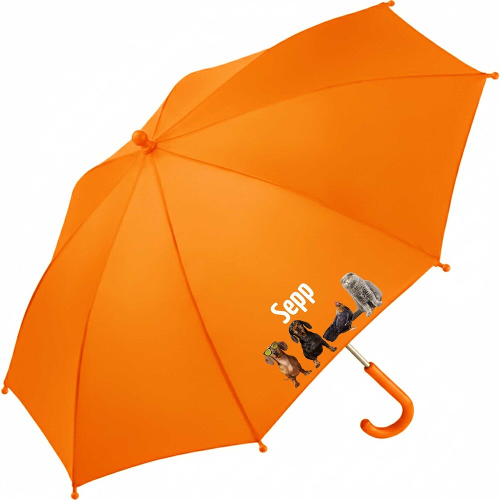 Kinderregenschirm mit Namen und lustigen Tieren mit Sonnenbrille und &amp; Spa&szlig;-Motiven       