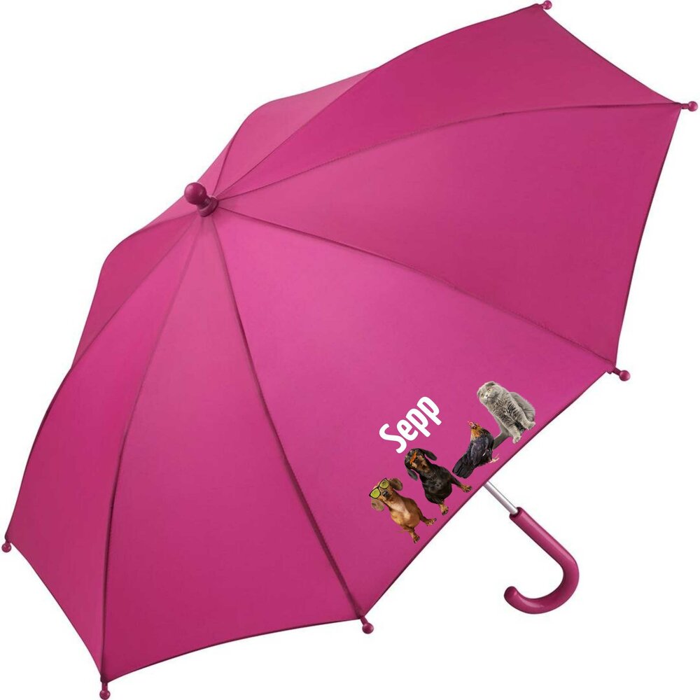 Kinderregenschirm mit Namen und lustigen Tieren mit Sonnenbrille und &amp; Spa&szlig;-Motiven       