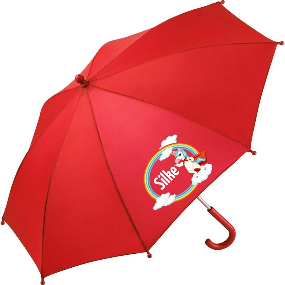 Regenbogen-Einhorn Kinderparaplu &ndash; mit individuellem Namen bedruckt