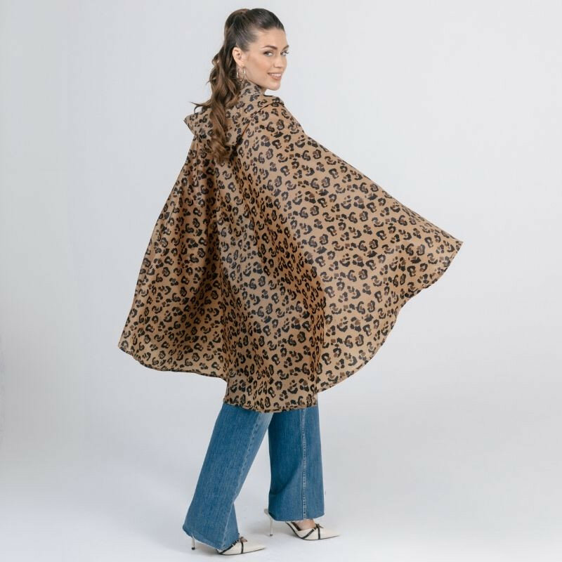 SMATI Luxus Regenponcho Damen Leopard Camel Schwarz