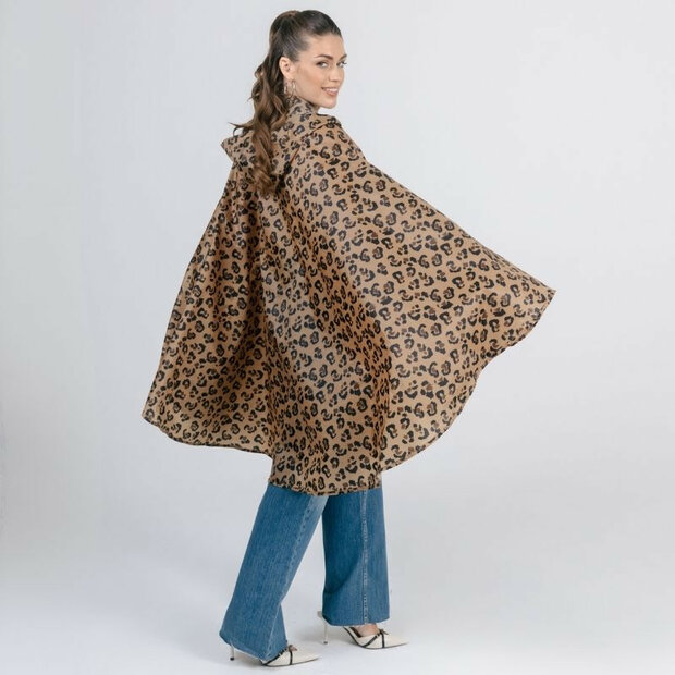 SMATI Luxus Regenponcho Damen Leopard Camel Schwarz